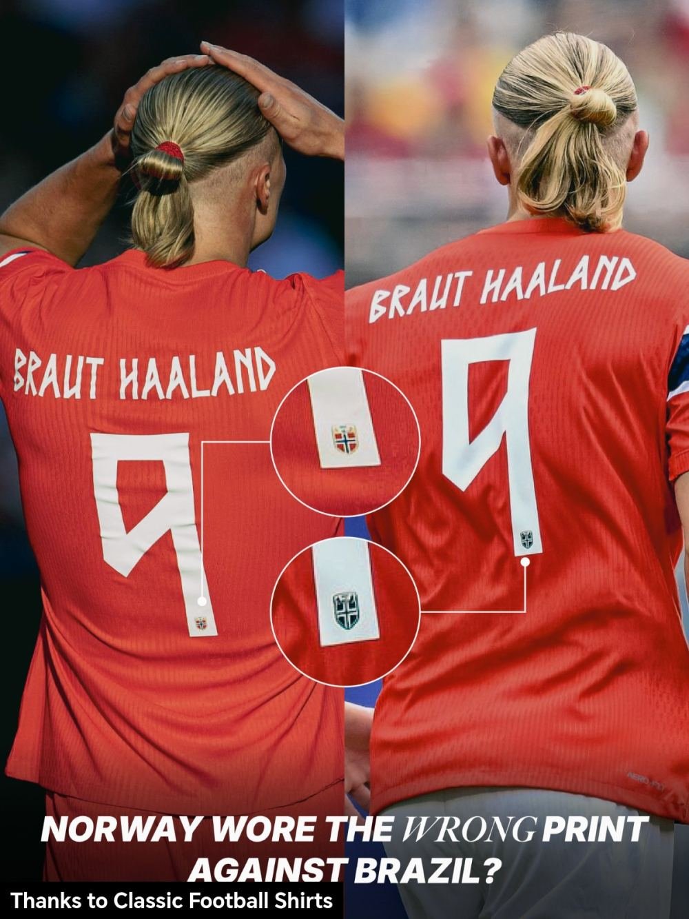 Norway Wear Incorrect Name Set on Home Kit Against Brazil