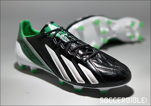 adidas adizero F50 Leather Football Boots - Black/White/Green - featured image