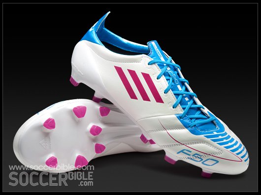 adidas F50 adizero Leather Football Boots - White/Pink/Cyan - featured image