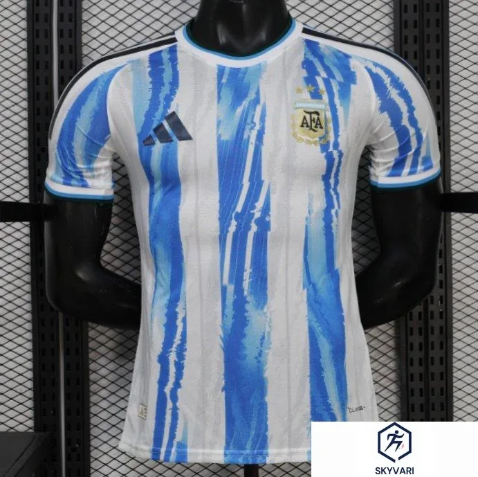 2026 Player Version Argentina White and Light Blue with Brushstroke Stripes Jersey