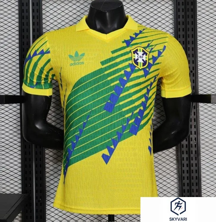 2026 Player Version Brazil Yellow with Green and Blue Geometric Patterns Jersey