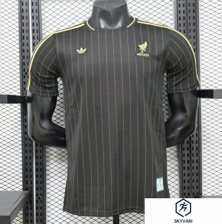 2026 Player Version Mexico Black with Gold Pinstripes Jersey