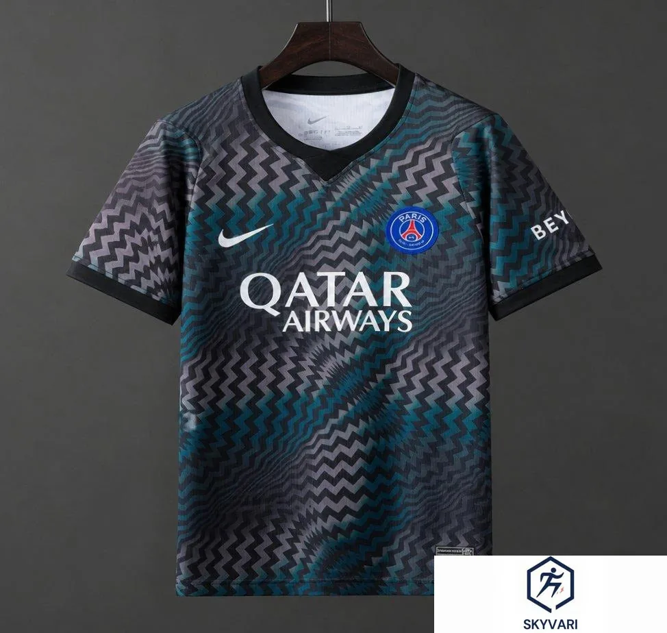26/27 PSG/Paris Saint-Germain Home Goalkeeper Black/Blue Zigzag Pattern Jersey