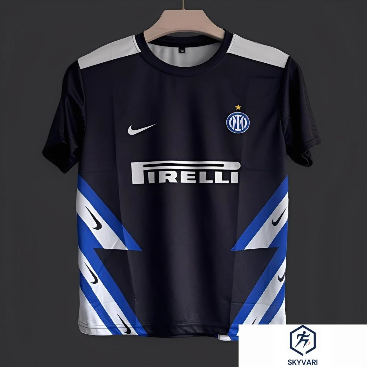 5/26 Inter Milan Black with Blue White Diagonal Stripes Jersey