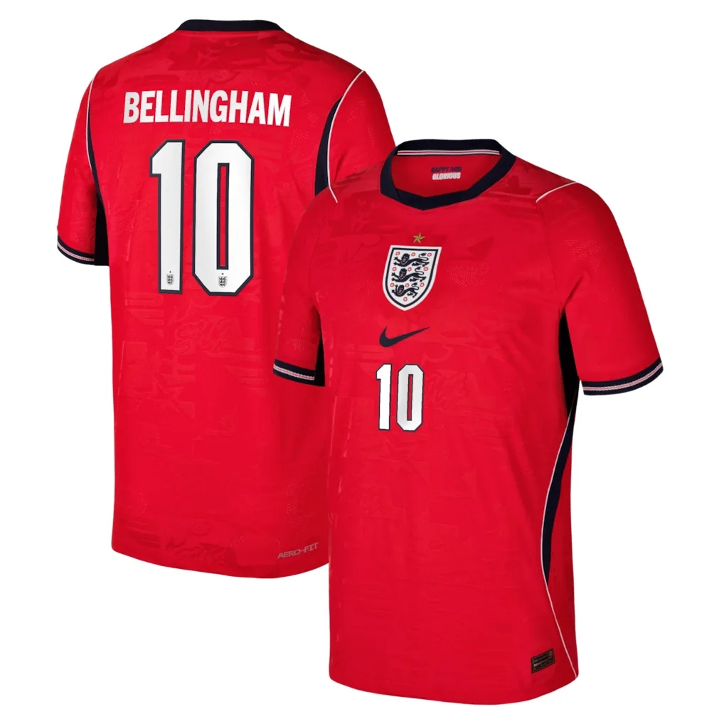 England Nike Away Aero-FIT Match Shirt 2026 - Kids with Bellingham 10 printing