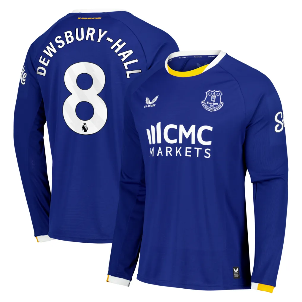 Everton Castore Home Replica Shirt 2026-27 - Long Sleeve with Dewsbury-Hall 8 printing