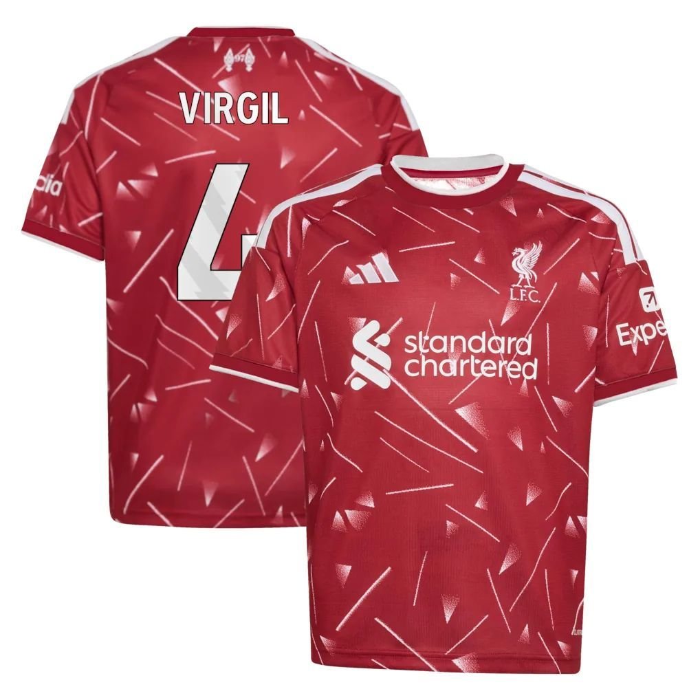 Liverpool adidas Home Shirt 2026-27 - Kids with Virgil 4 printing
