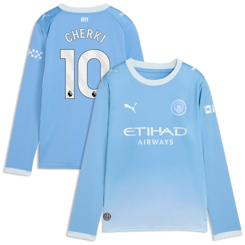 Manchester City PUMA Home Shirt 2026-27 - Long Sleeve - Kids with Cherki 10 printing