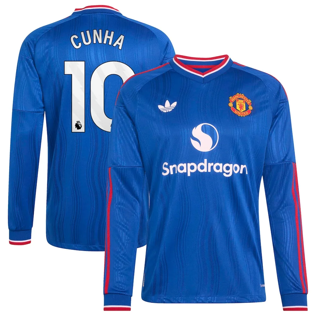 Manchester United adidas Away Authentic Shirt 2026-27 - Long Sleeve with Cunha 10 printing