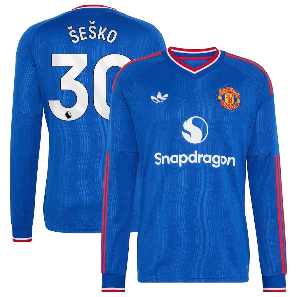 Manchester United adidas Away Shirt 2026-27 - Long Sleeve with Šeško 30 printing