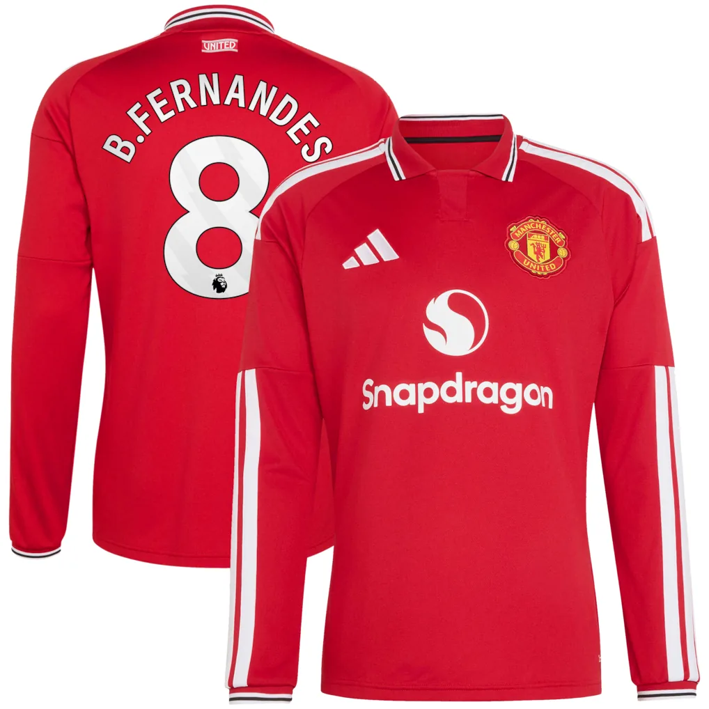 Manchester United adidas Home Authentic Shirt 2026-27 - Long sleeve with B.Fernandes 8 printing