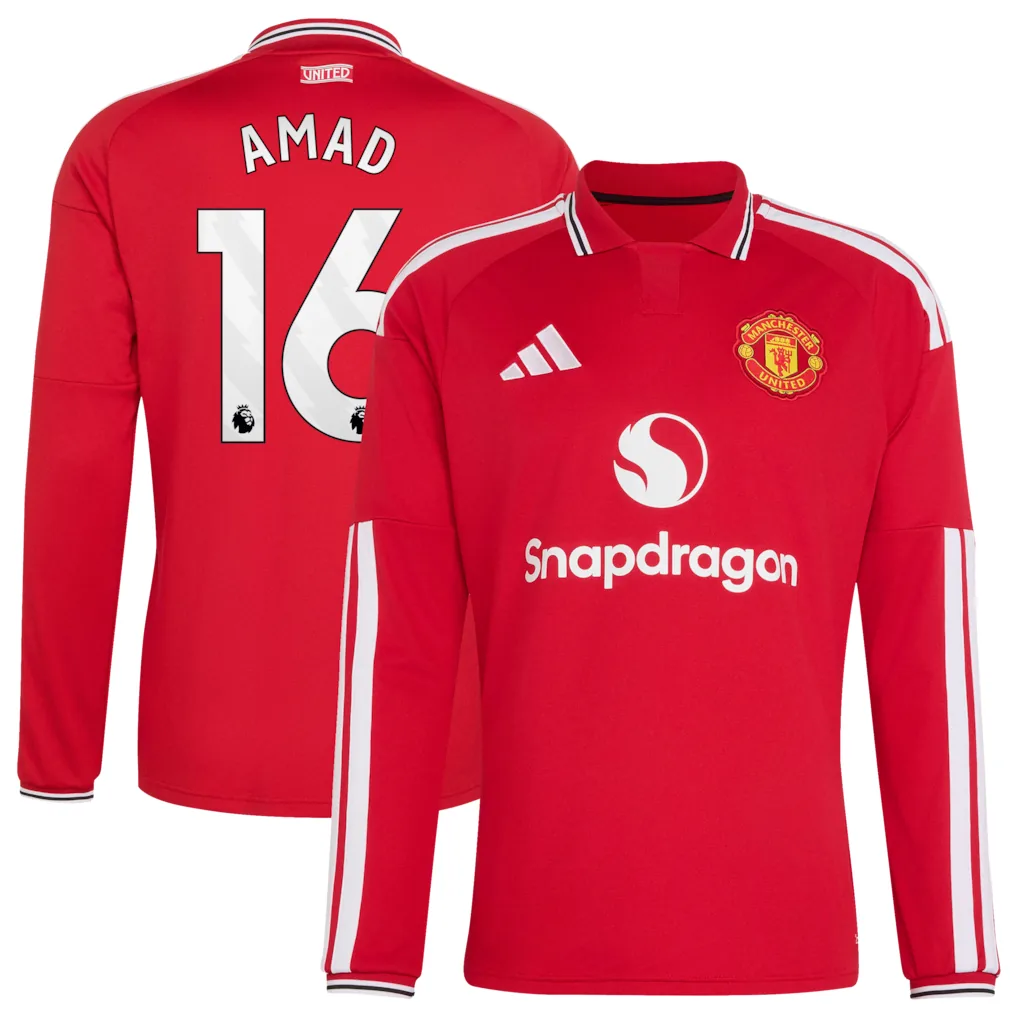 Manchester United adidas Home Shirt 2026-27 - Long Sleeve with Amad 16 printing