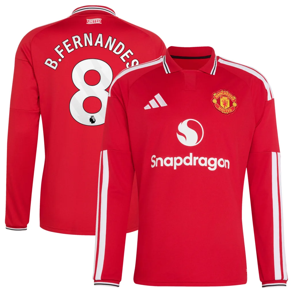 Manchester United adidas Home Shirt 2026-27 - Long Sleeve with B.Fernandes 8 printing