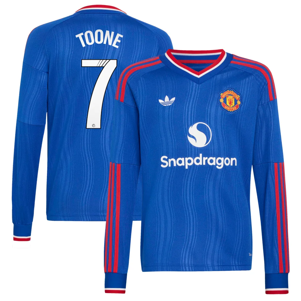 Manchester United adidas WSL Away Shirt 2026-27 - Long Sleeve - Kids with Toone 7 printing