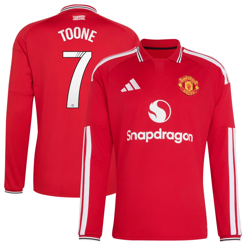 Manchester United adidas WSL Home Shirt 2026-27 - Long Sleeve with Toone 7 printing
