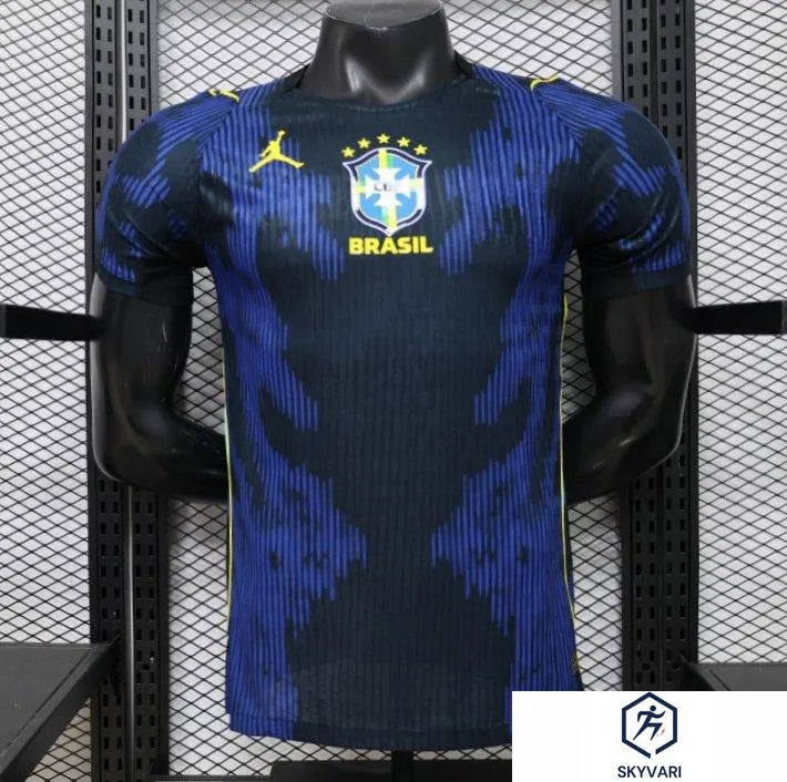 Player Version 2026 Brazil Dark Navy & Blue with Geometric Stripe Pattern Jersey