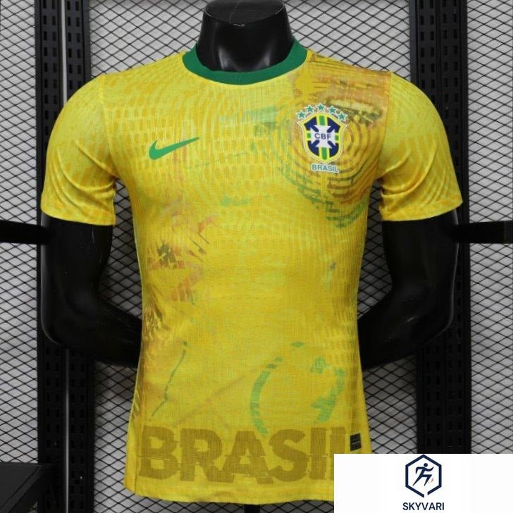 Player Version 2026 Brazil Yellow with Green Ink Splash Special Edition Home Jersey