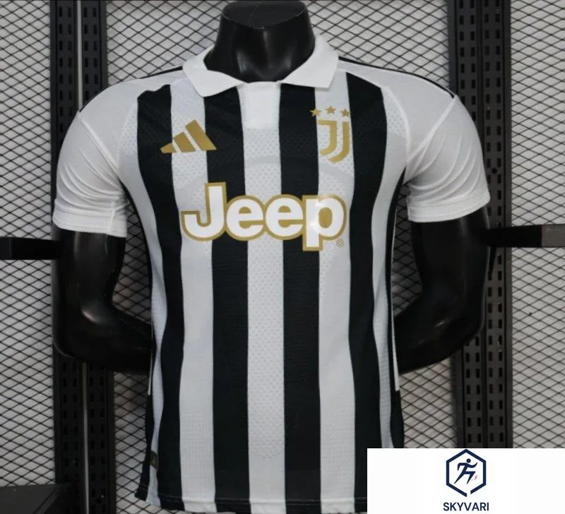 Player Version 26/27 Juventus Black &amp; White Stripe Gold Detail Home Jersey