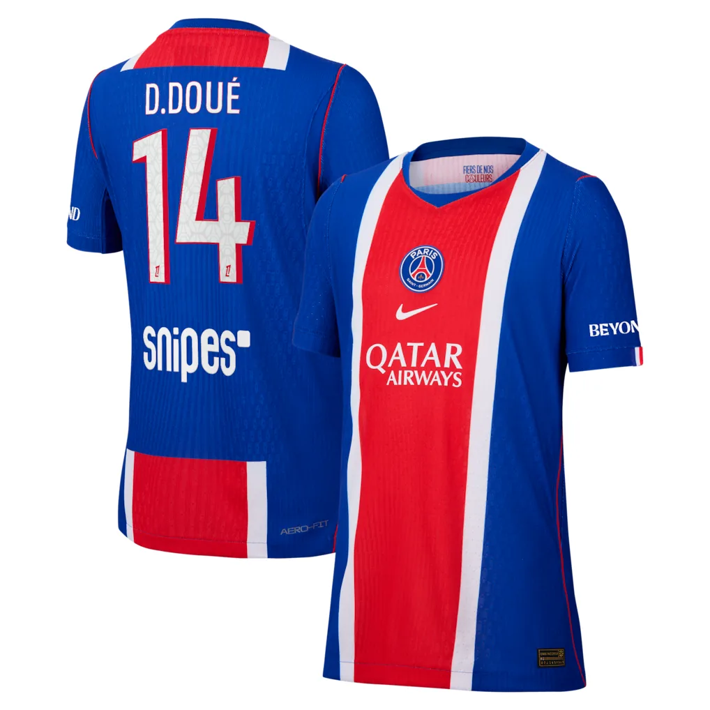 PSG Nike Home Aero-FIT Match Shirt 2026-27 - Kids with D.Doué 14 printing