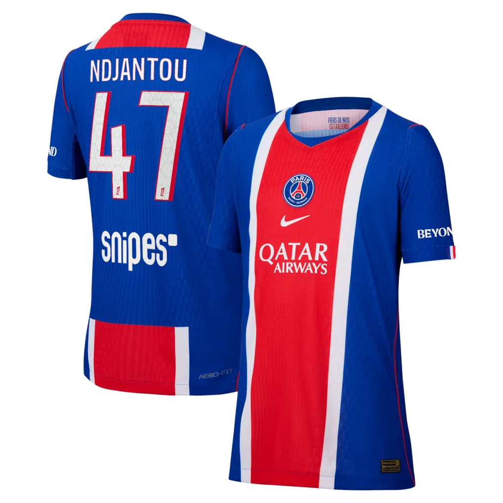 PSG Nike Home Aero-FIT Match Shirt 2026-27 - Kids with Ndjantou 47 printing