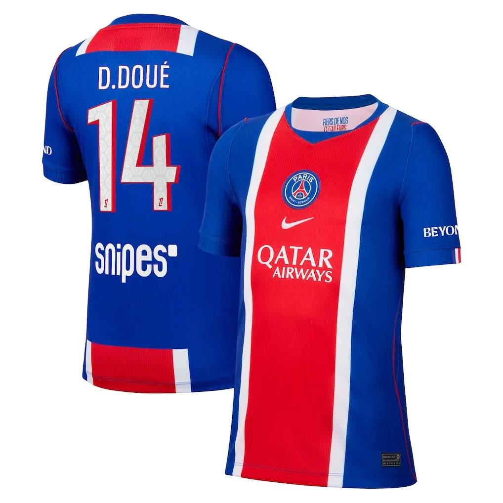 PSG Nike Home Stadium Shirt 2026-27 - Kids with D.Doué 14 printing