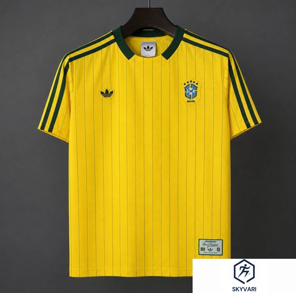 2026 Adidas Originals Brazil Vintage Pinstripe Yellow Jersey