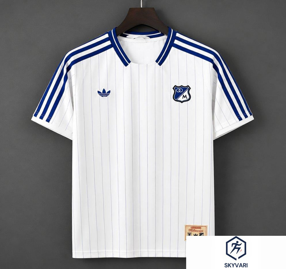 26/27 Adidas Originals Millonarios Vintage White Blue Pinstripe Jersey — view 1