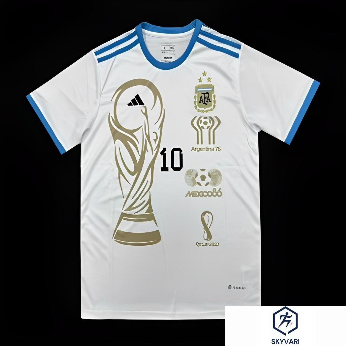 3 Stars Argentina White Training Jersey With Number 10 Printing — view 1