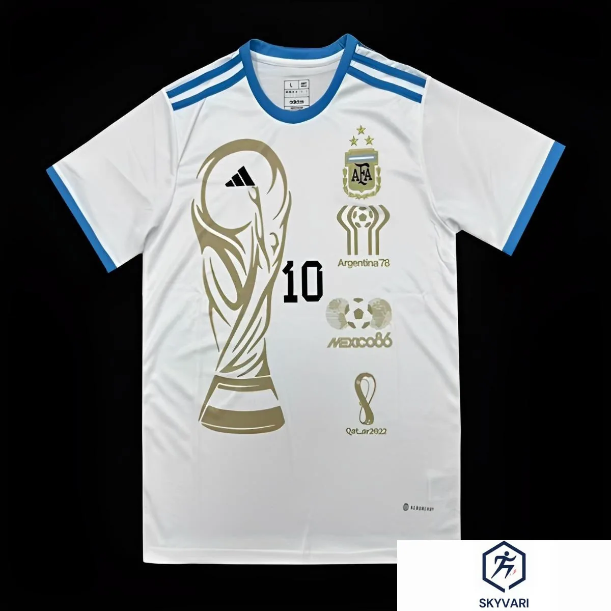 3 Stars Argentina White Training Jersey With Number 10 Printing