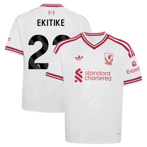 Liverpool adidas Away Shirt 2026-27 - Kids with Ekitike 22 printing